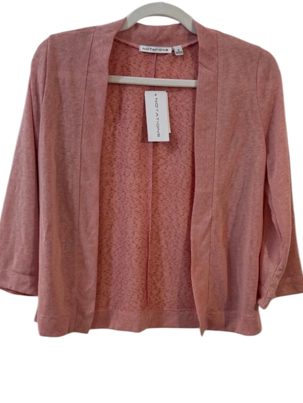 Notations Women’s Dusty Rose Open-Front 3/4 Sleeve Sheer Cardigan Size Small